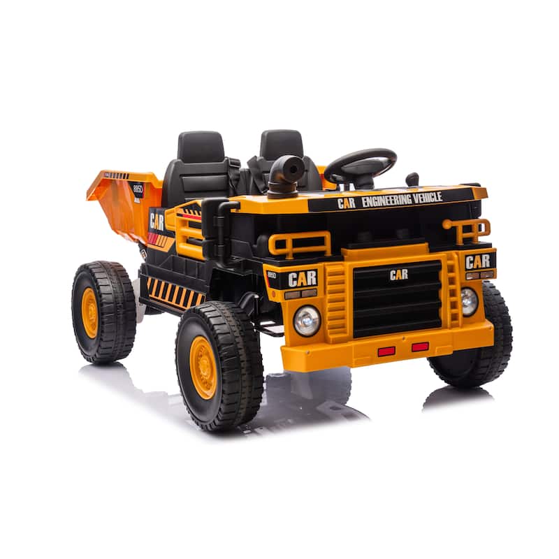 12V 2-Seater 6-Wheel Ride-On Dump Truck for Ages 3+, Remote Control with LED Lights & Music - Yellow