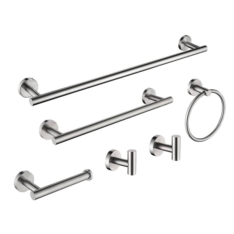 6-Piece Bathroom Hardware Set 23'' Bathroom Towel Bar Toilet Paper Holder Towel Ring Robe Hooks Stainless Steel Accessories Set