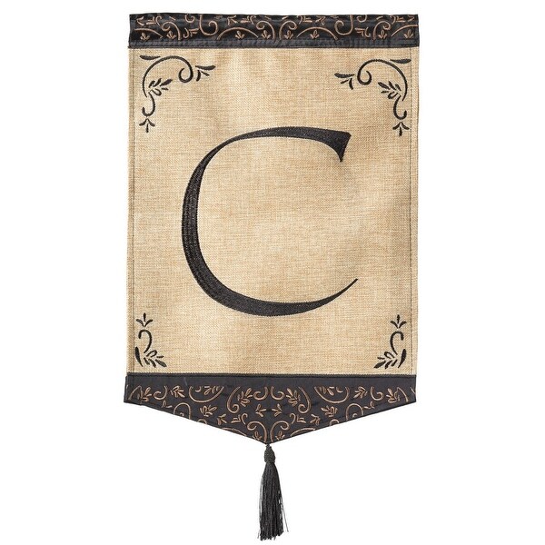 Beige and Brown Monogram "C" Tassel Burlap Garden Flag 18" x 13" - N/A