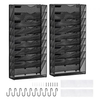 Wall-Mounted File Organizer, 10-Pocket Mesh Rack for Documents, Magazines & Mail - 12.60 x 4.13 x 25.59 in