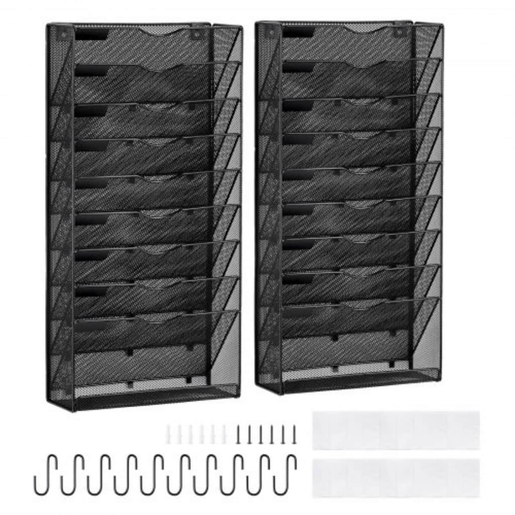 Wall-Mounted File Organizer, 10-Pocket Mesh Rack for Documents, Magazines & Mail - 12.60 x 4.13 x 25.59 in