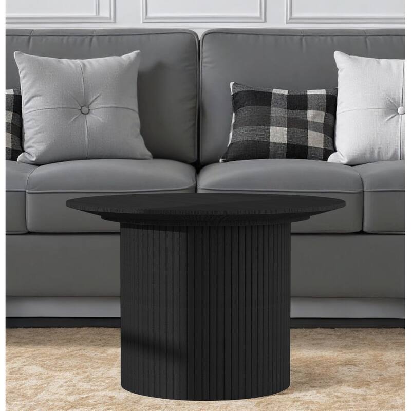 HomeRoots 24" Black Wood Round Pedestal Coffee Table - 23.62 in. x 15.75 in. x 23.62 in. - Black
