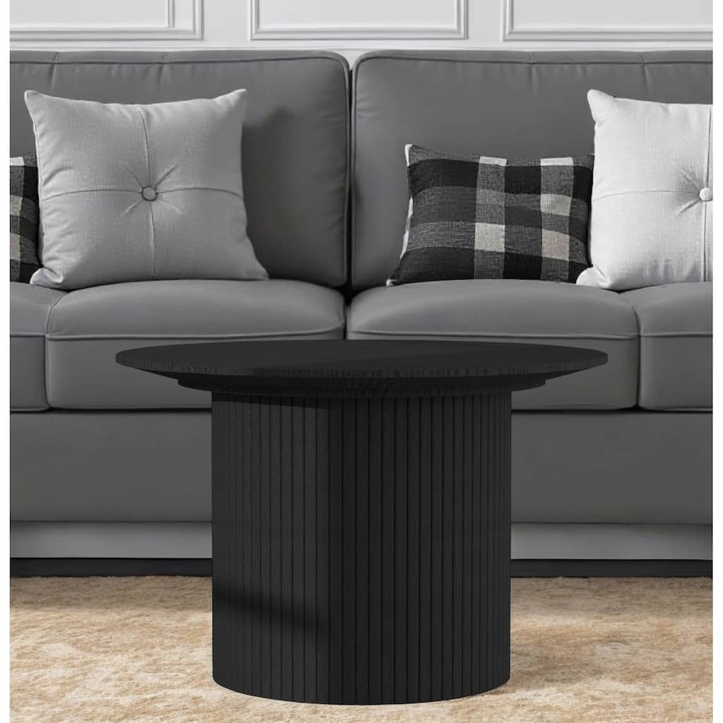 HomeRoots 24" Black Wood Round Pedestal Coffee Table - 23.62 in. x 15.75 in. x 23.62 in.