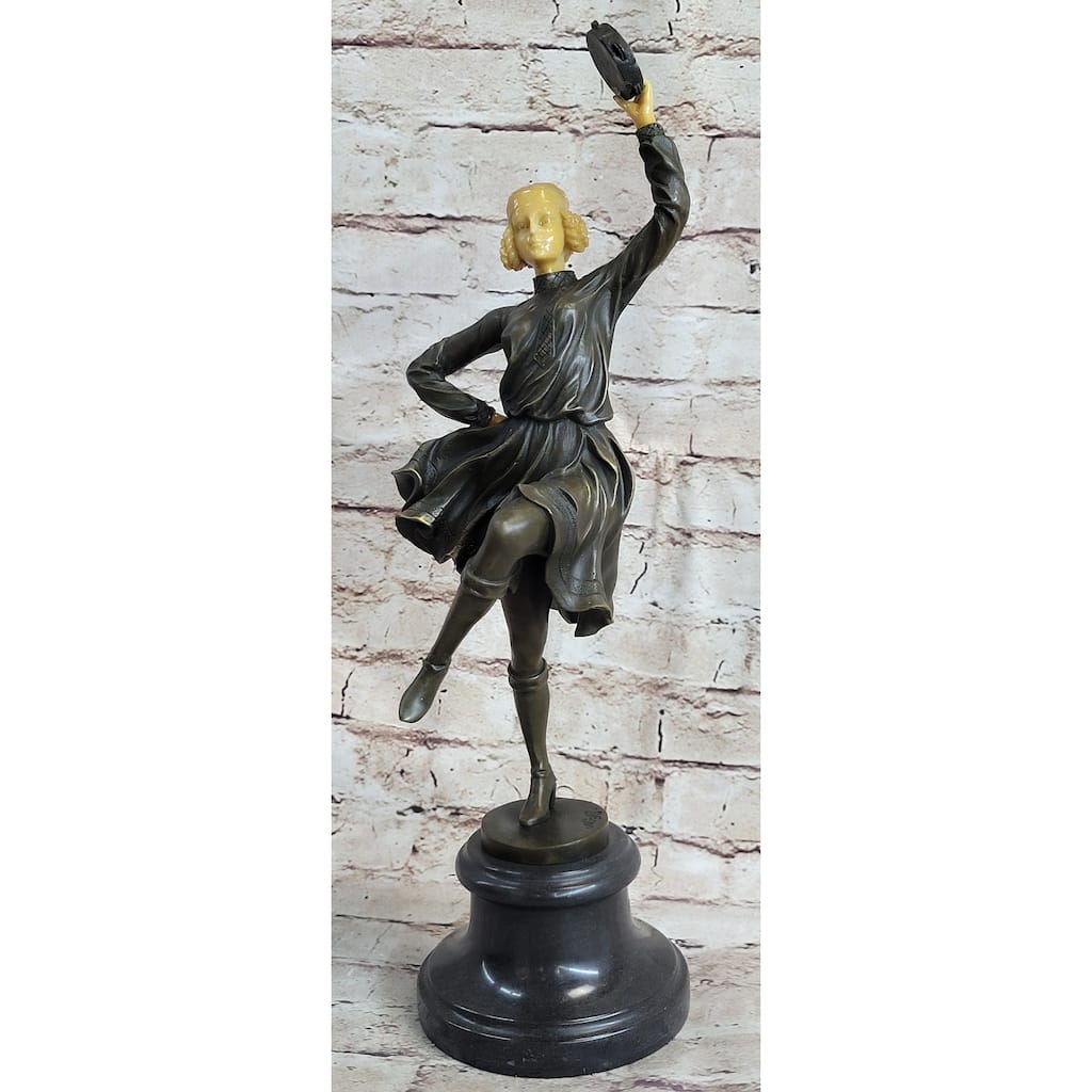 Russian Tambourine Dancer Bronze Metal Resin Head Sculpture Statue Marble Base