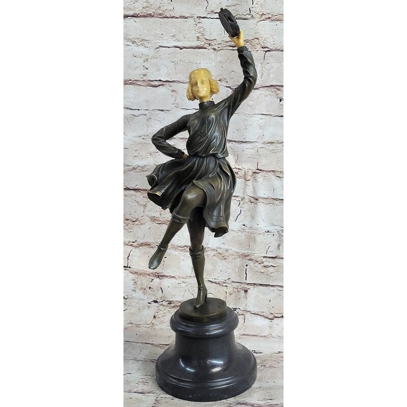 Russian Tambourine Dancer Bronze Metal Resin Head Sculpture Statue Marble Base