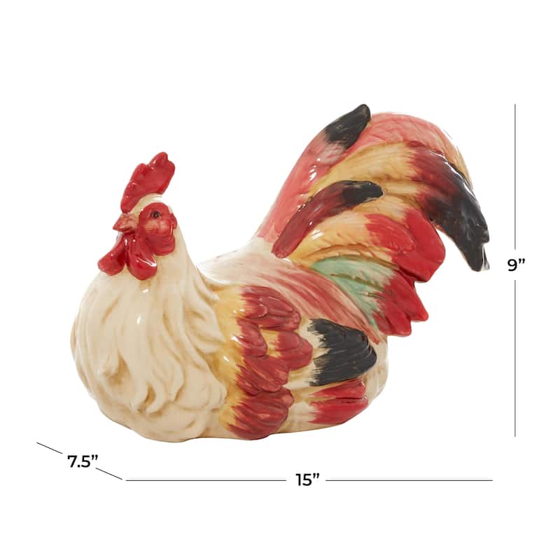 Ceramic Rooster Indoor Outdoor Garden Sculpture - Red - Roche River Decor