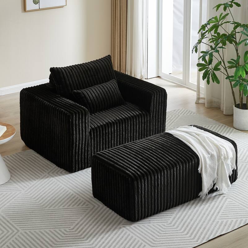 GDFStudio - Amelia Plush Corduroy Recliner Sofa with Removable Footrest for Relaxed Living Room Comfort