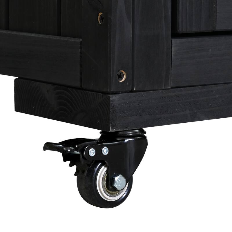 Solid Wood 64.9''Tall Outdoor Kitchen Island Kitchen Cart, Garden Potting Bench with Stainless Table Top for BBQ