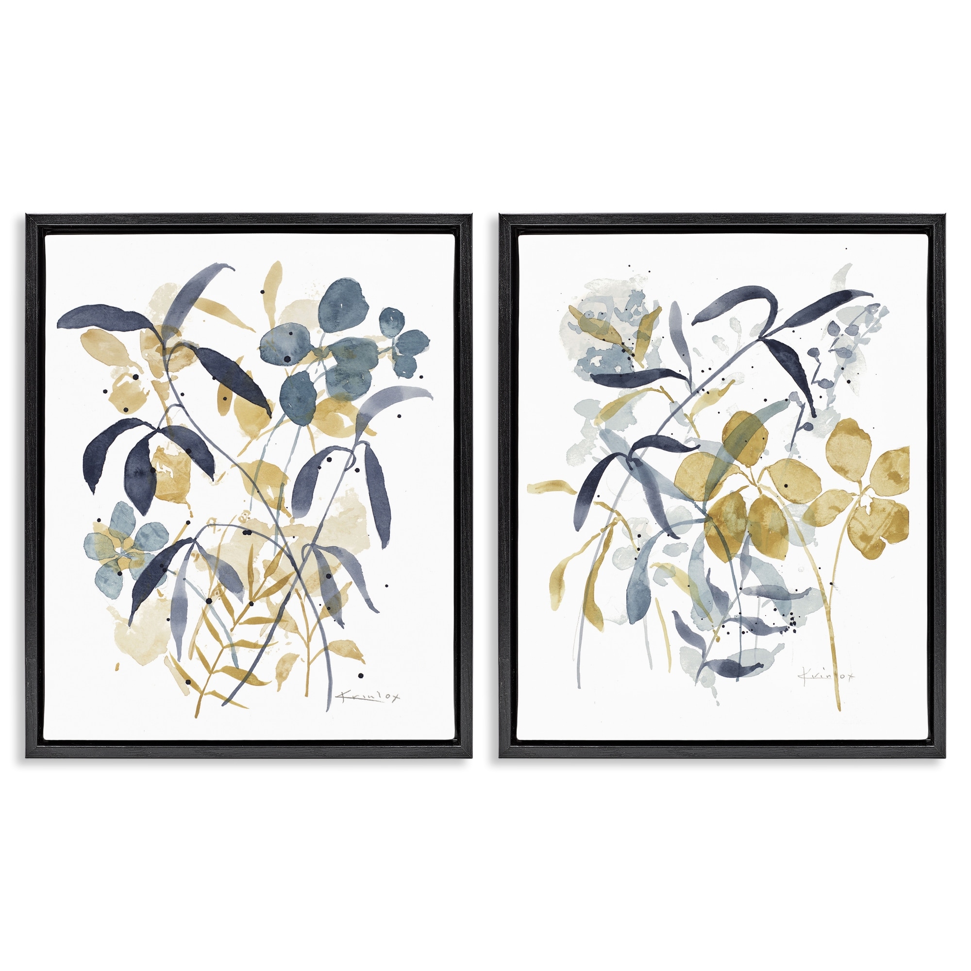 Stupell Whimsy Watercolor Botanicals Framed Floater Canvas Wall Art Design By Krinlox (Set of 2)