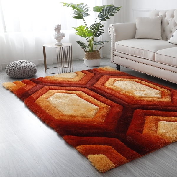 Mateos Shag Red/Orange Contemporary Designed Area Rug - On Sale