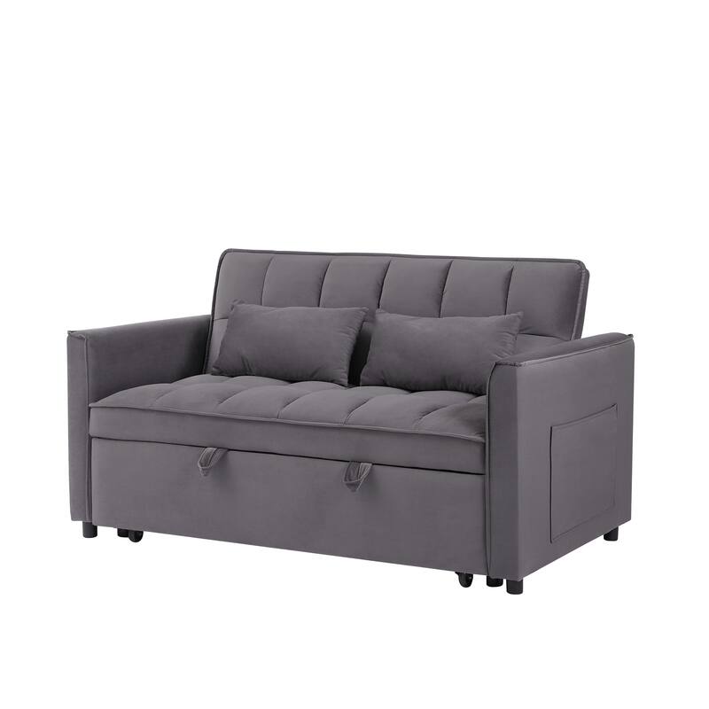 3 in 1 Convertible Sofa Bed, Pull Out Sleeper Sofa Couch with Adjustable Backrest, Storage Bag and Pillow, Velvet Futon Sofa Bed