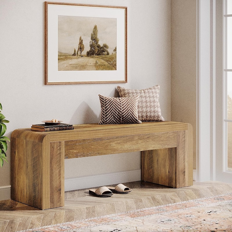 47 Inches Brown Engineered Wood Entryway Bench, Farmhouse Hallway Bench for Foyer, Living Room