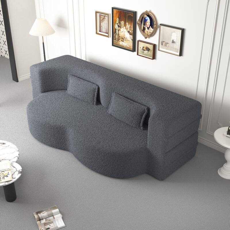 Modern Convertible Floor Sofa Bed - Full Size Foldable Sleeper with Memory Foam, 2 Pillows & No Assembly Needed