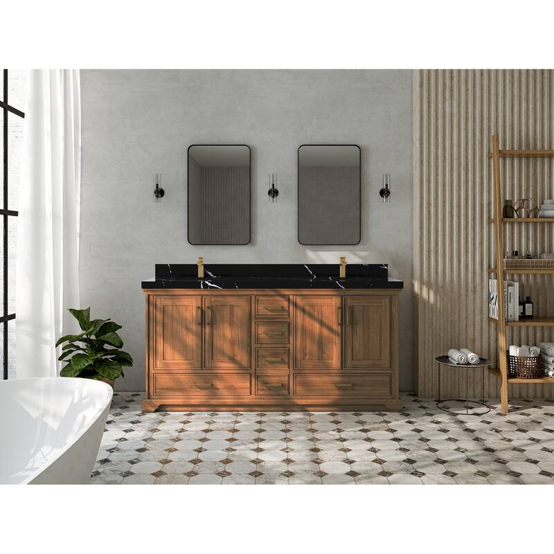 Willow Collections 72 in. W x 22 in. D Charlotte Teak Double Sink Bathroom Solid Teak Vanity with Countertop