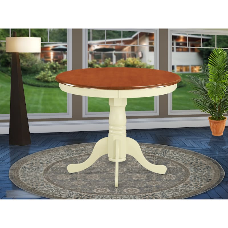 East West Furniture Antique Dining Room Table - a Round Kitchen Table Top with Pedestal Base, 36x36 Inch,(Finish Options) - ANT-WHI-TP