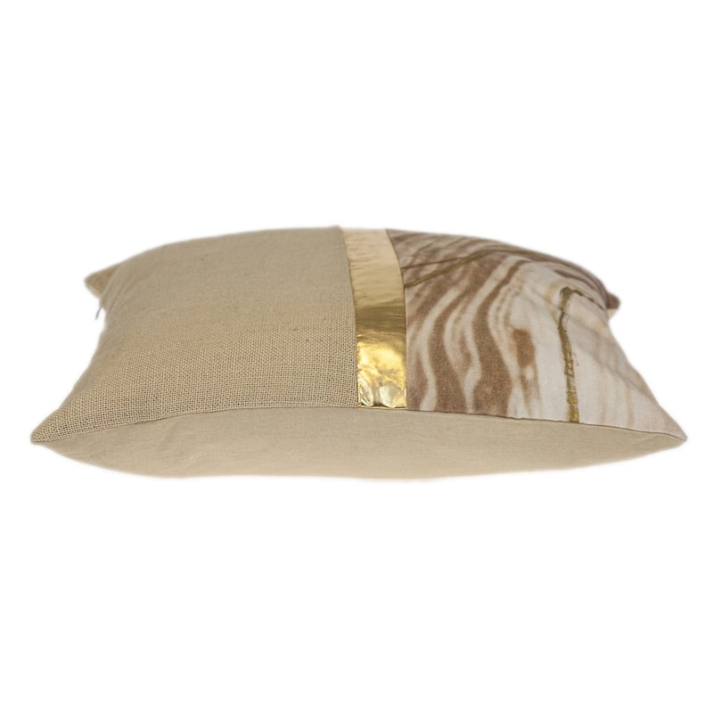 HomeRoots 20" Beige and Gold Striped Cotton Blend Throw Pillow