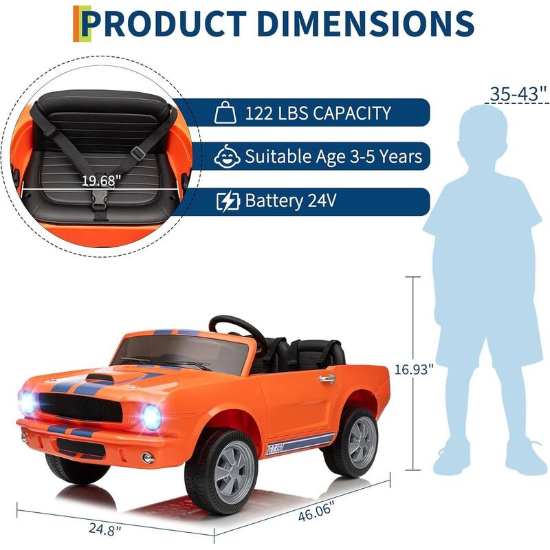 24V 2 Seater Ride on Licensed Shelby GT350 Ride on Toys for Kids Best Gift