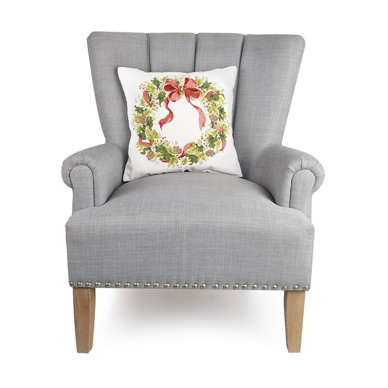 Holly Pinecone Wreath Embroidered Holiday Pillow