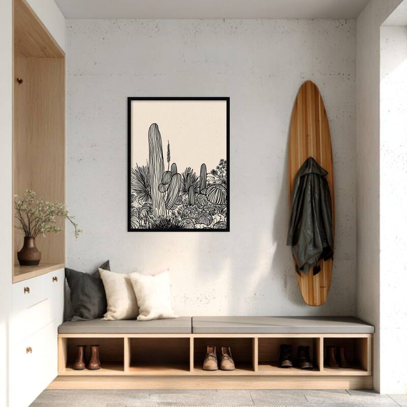 Amanti Art Framed Fabric Pinboard Cactus Drawing I by Walker Noble Printed Bulletin Board - Board Size 24 x 32
