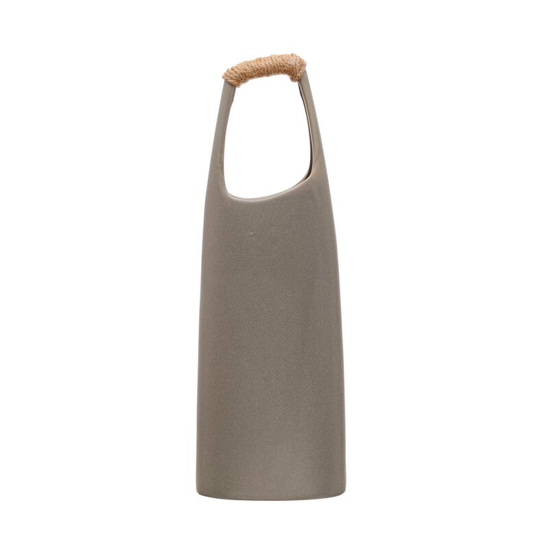 Stoneware Vase with Rattan Wrapped Handle - Gray - 5.3"L x 3.0"W x 15.1"H