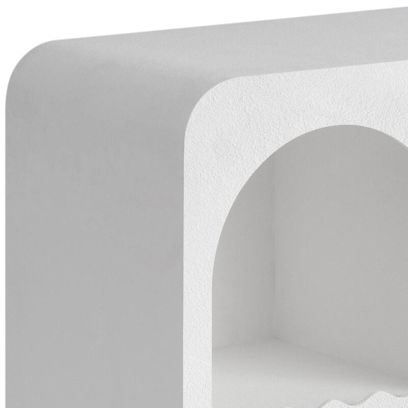 HomeRoots 30" White Fiberglass Cut Out Console Table With Shelves - 30.00 in. x 50.00 in. x 15.00 in.