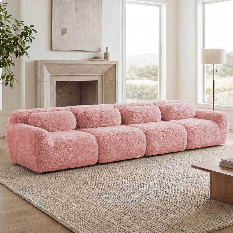 Homy Casa Pink Plush Modular Sectional Sofa Set Soft Cloud Floor Couch