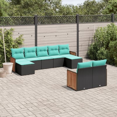 vidaXL 9 Piece Patio Sofa Set with Cushions Black Poly Rattan