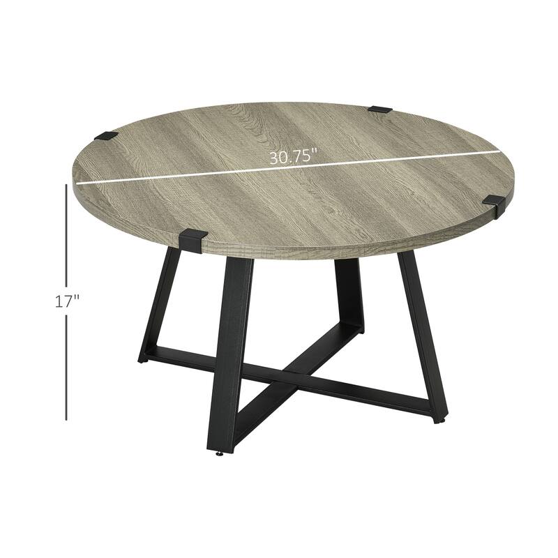 HOMCOM Round Coffee Table, Accent Center Table Steel Legs