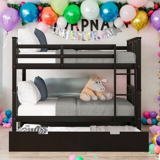 Full over Full Bunk Bed with Twin Size Trundle and Ladder for Bedroom