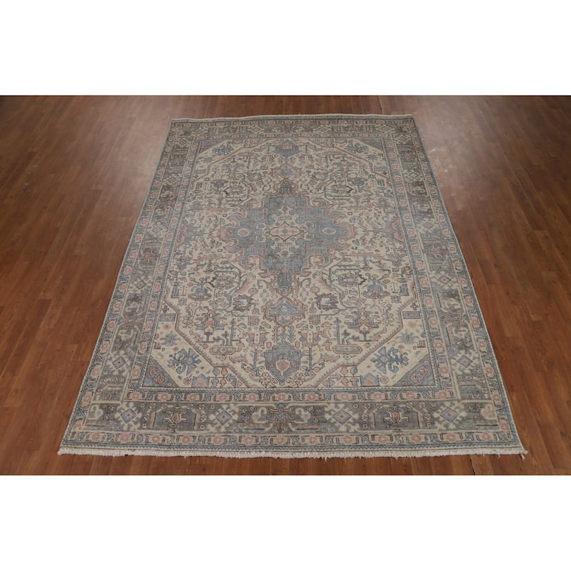 Geometric Tabriz Persian Area Rug Handmade Oriental Wool Carpet - 6'7"x 9'2"