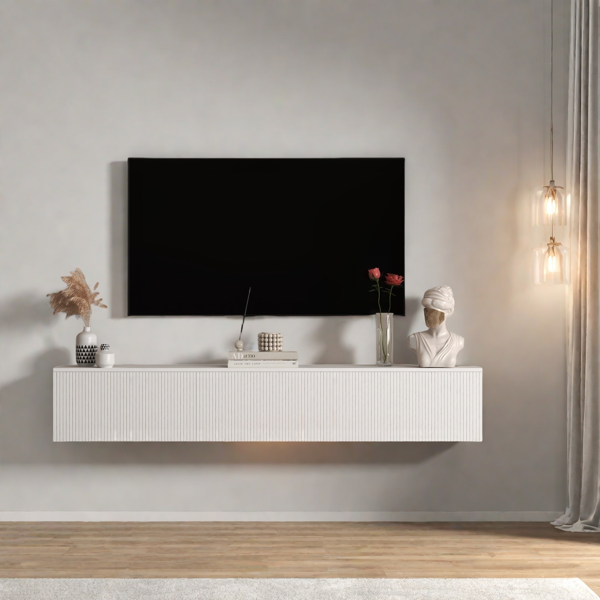 68.8" Floating LED TV Stand with 16-Color Lighting - Wall Mounted Design, Large Storage Space