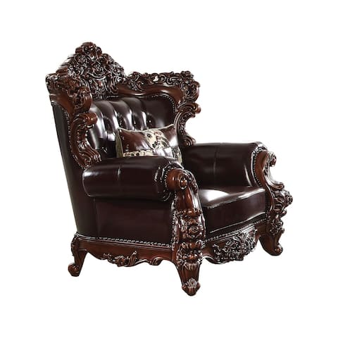 Top Grain Leather Chair with Accent Pillow in Espresso