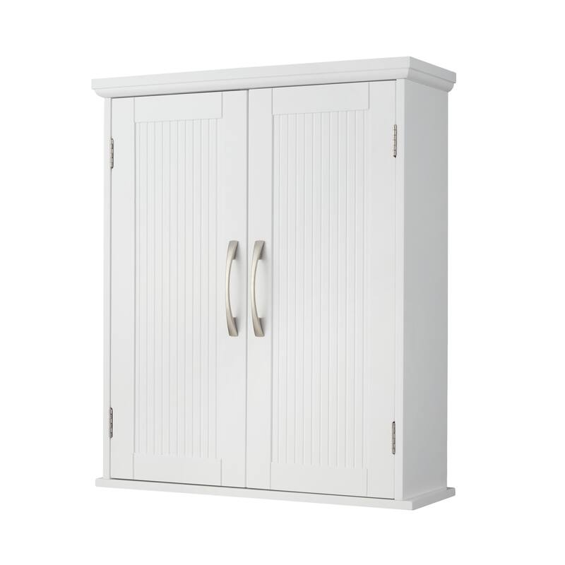Teamson Home Removable Wall Cabinet with Beadboard Doors & Adjustable Shelf, White Storage for Bathroom, Kitchen or Laundry Room