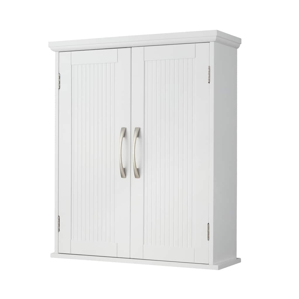 Teamson Home Removable Wall Cabinet with Beadboard Doors & Adjustable Shelf, White Storage for Bathroom, Kitchen or Laundry Room