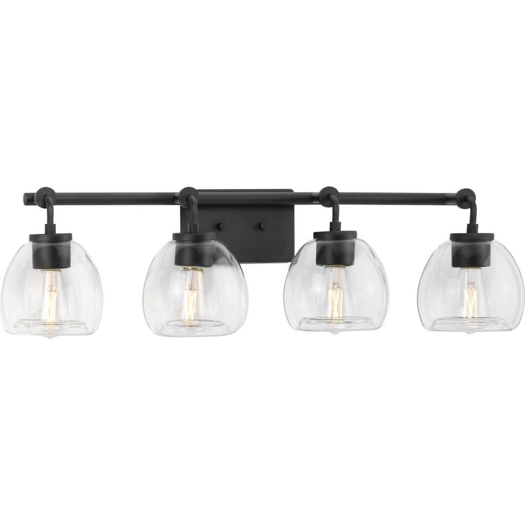 Caisson Collection Four-Light Graphite Clear Glass Urban Industrial Bath Vanity Light - 31.87 in x 7.5 in x 8.87 in