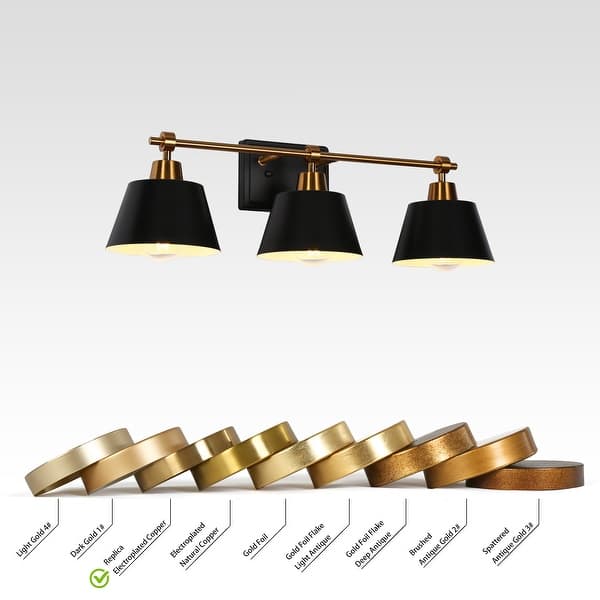 dimension image slide 2 of 4, Modern Farmhouse Black Gold 3-Light Bathroom Vanity Lights Dimmable Wall Sconces