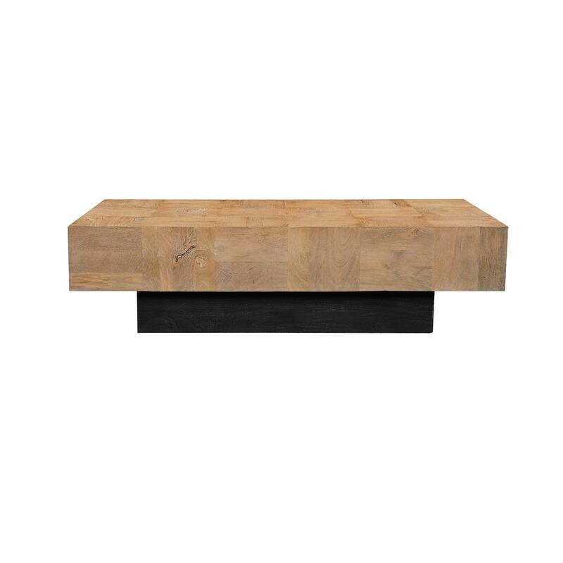HomeRoots 59" Natural and Black Solid Wood Block Coffee Table - 59