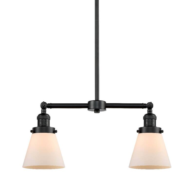 Innovations Lighting Small Cone 2 Light 21" Wide Linear Chandelier - Oil Rubbed Bronze / Matte White Cased
