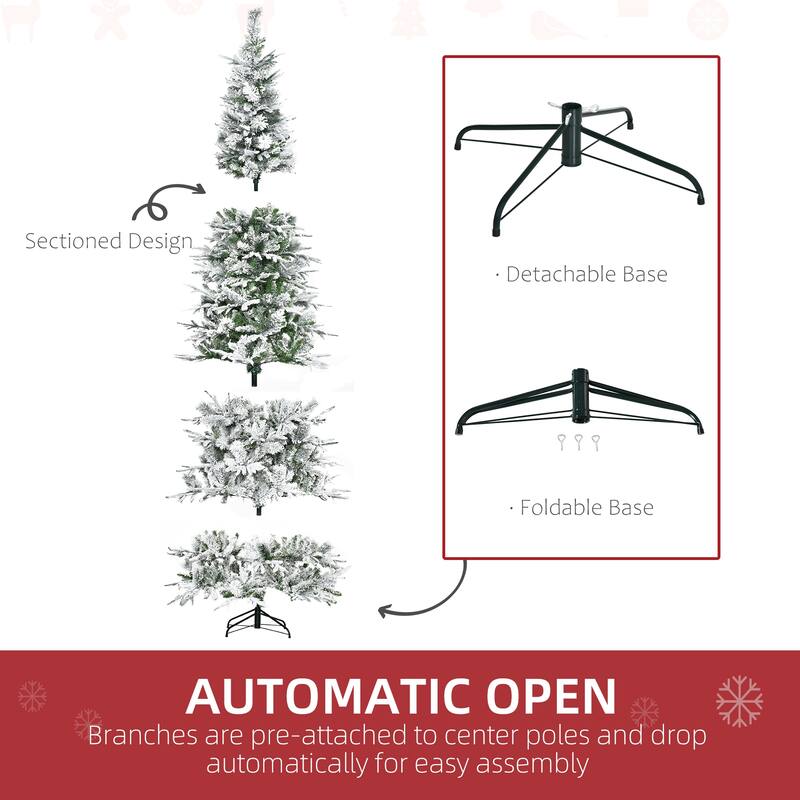 9ft Flocked Pine Christmas Tree, Unlit, Realistic Snowy Design with Easy Setup