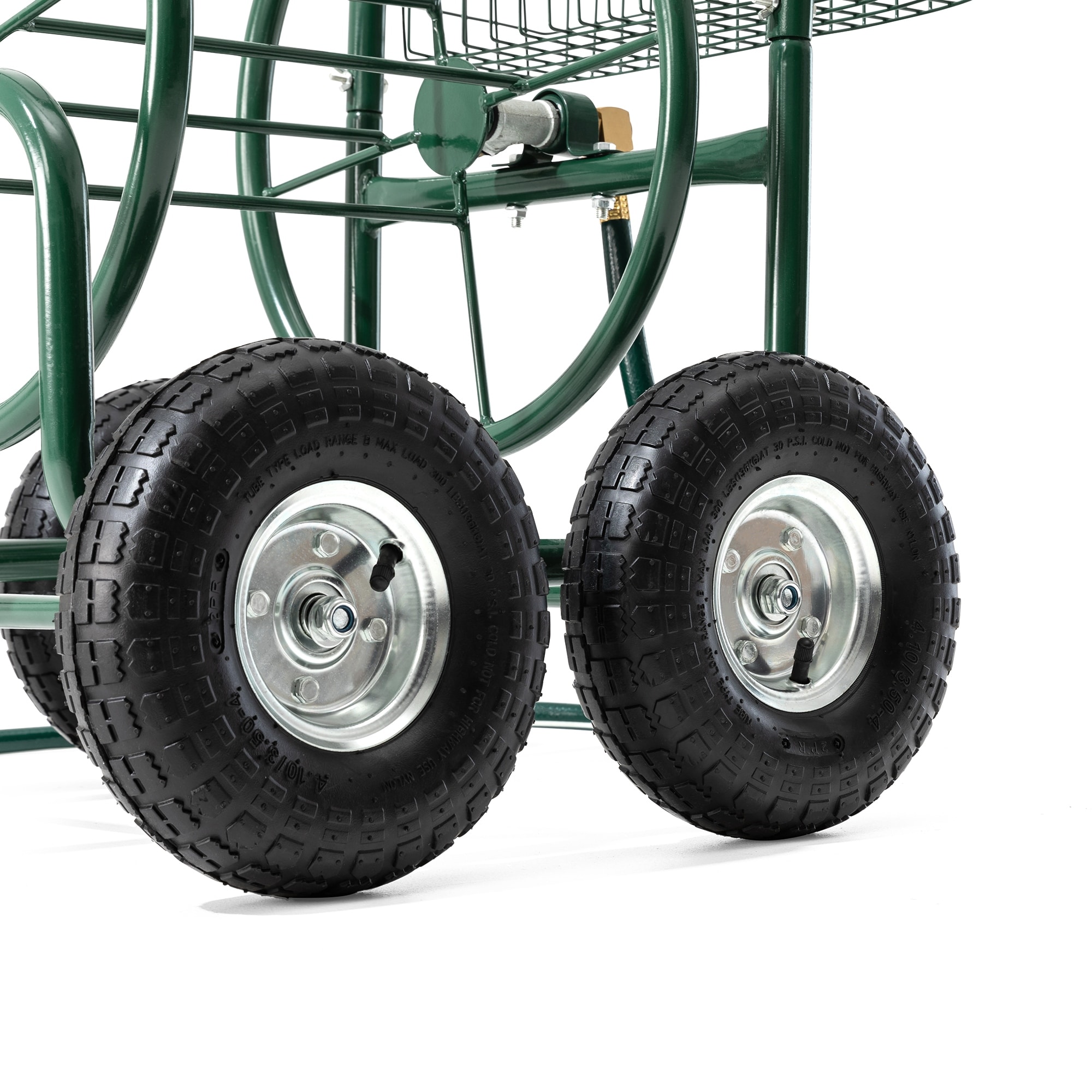 Glitzhome 34.5H Green Cleaning Utility Wagon Garden Hose Reel Cart