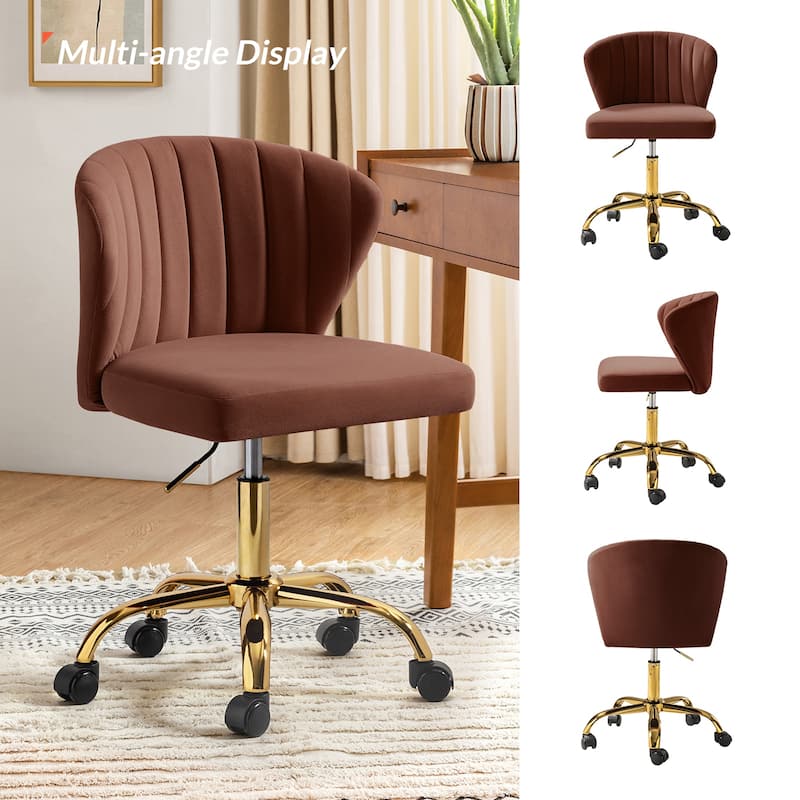 Ilia Modern Velvet Wingback 360 degree Ergonomic Office Task Chair with Channel Tufted Back by HULALA HOME