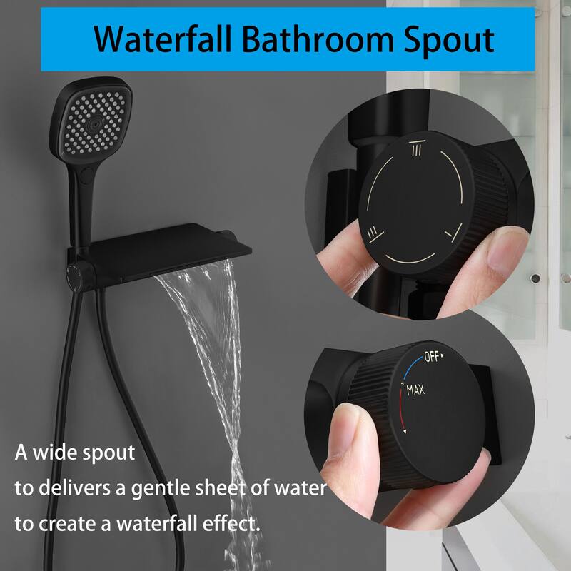Modland 3-Function Shower System - Gunmetal/Matte Black, Bathtub Spout, 10-Grade Salt Spray