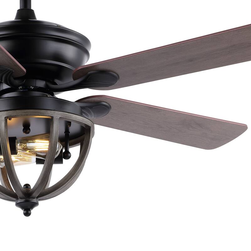 Jasper 52" 2-Light Farmhouse Industrial Iron Dome Shade LED Ceiling Fan With Remote, Black by JONATHAN Y