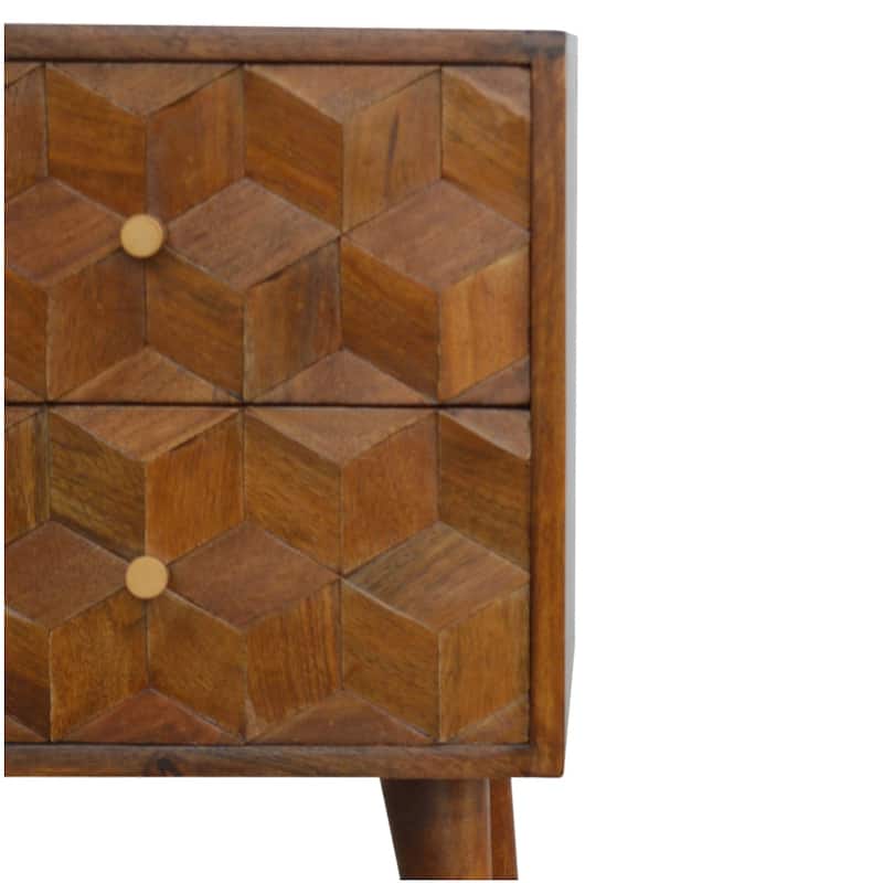 HomeRoots 22" Chestnut Solid Wood Carved Geometric Two Drawer Nightstand