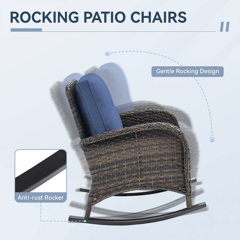 Gymojoy Outdoor Sectional Sofa Set with Rocking Chairs, Ottomans, Water-Resistant Cushions