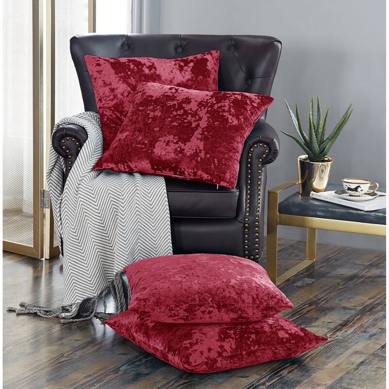Rancho Crushed Velvet Throw Pillow Cover Set, NO INSERT - 20" x 20" - Garnet