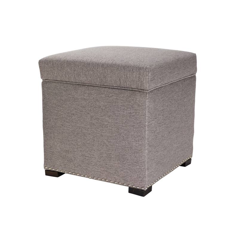 TAMI Corona Square Upholstered Nail Trimmed Storage Ottoman - mink