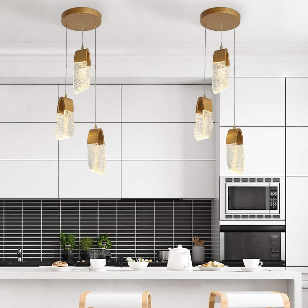 Modern 3-Light LED Gold Chandeliers Island Lights for Dining Room - Dia. 11.6" x H 11"