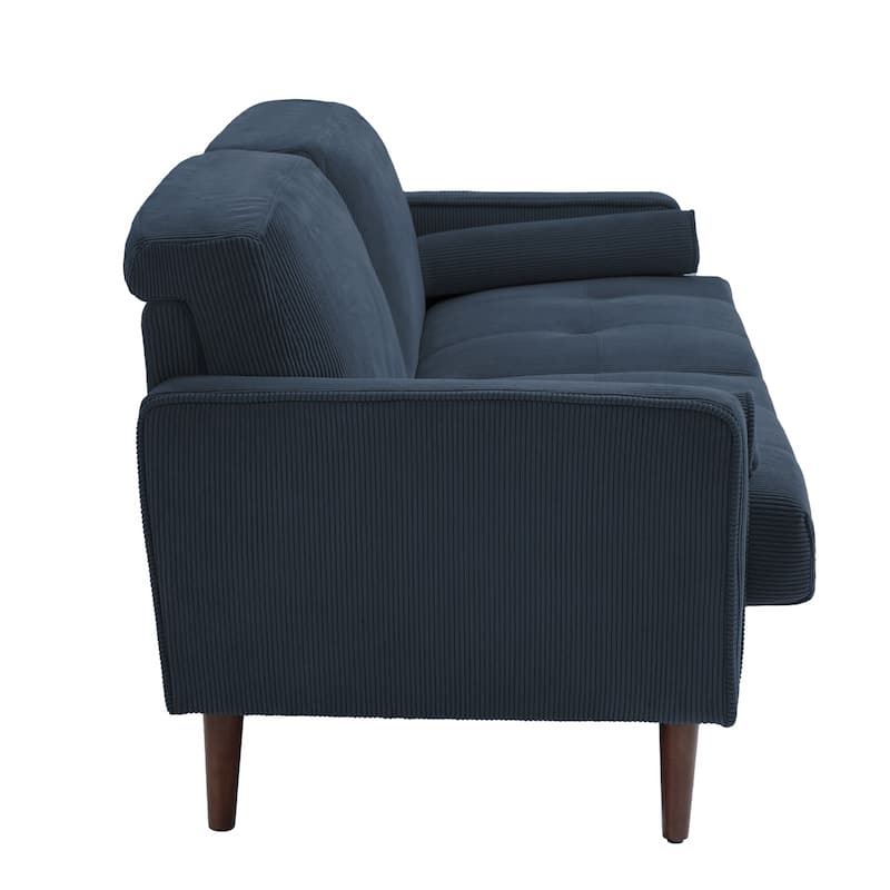 Modern Corduroy Upholstered 2 Seater Sofa with Bolster Pillows
