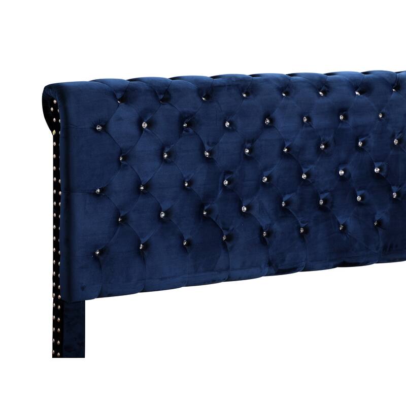 Transitional Navy Blue Upholstered Full Bed